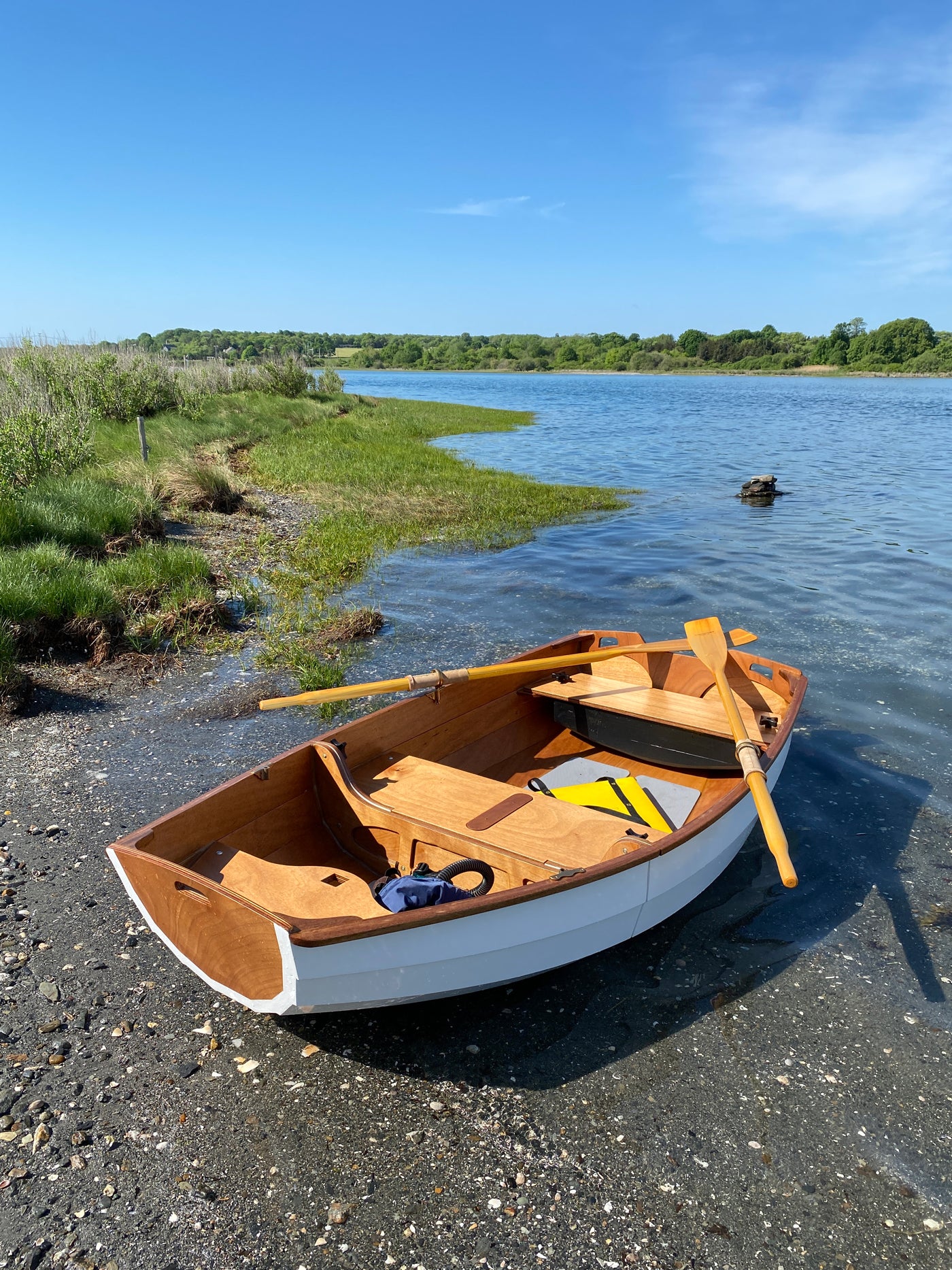 Roger L. rows his Eastport Nesting Pram in Narragansett Bay in Rhode Island.