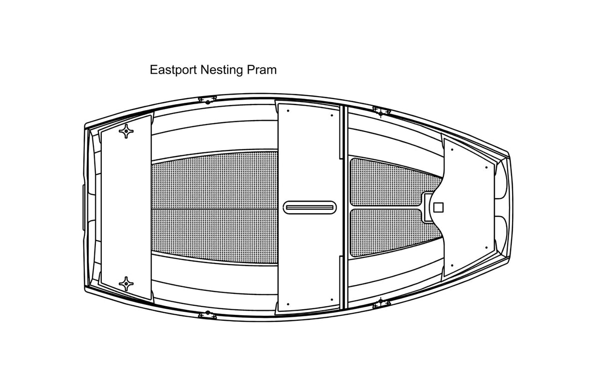 Drawing of an Eastport Nesting Pram showing location and shape of optional non-skid decking.