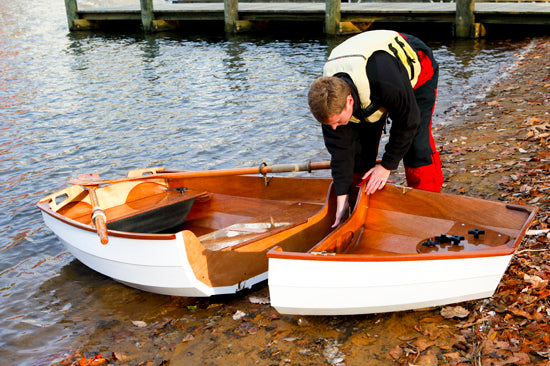 Eastport Nesting Pram hull has been split into two halves 