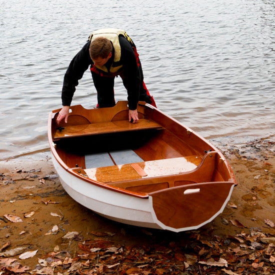 Eastport Nesting Pram aft seat is removed so it can be place in the bow section.