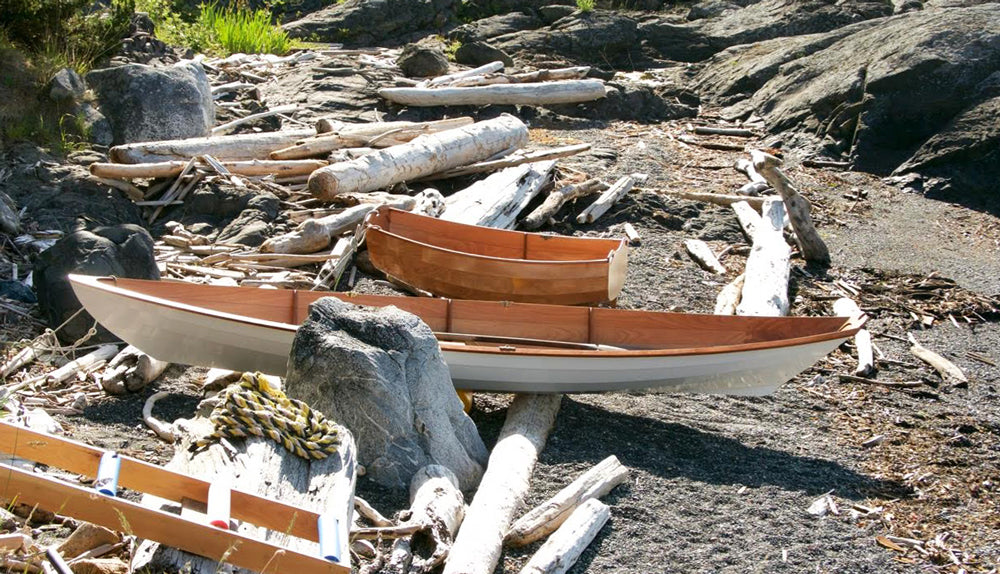 The Eastport Ultralight Dinghy  next to a CLC Northeast Dory, both built by David S.