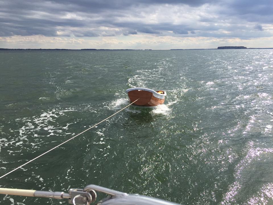 The Eastport Ultralight Dinghy tows well in in rough water, even at high speed.