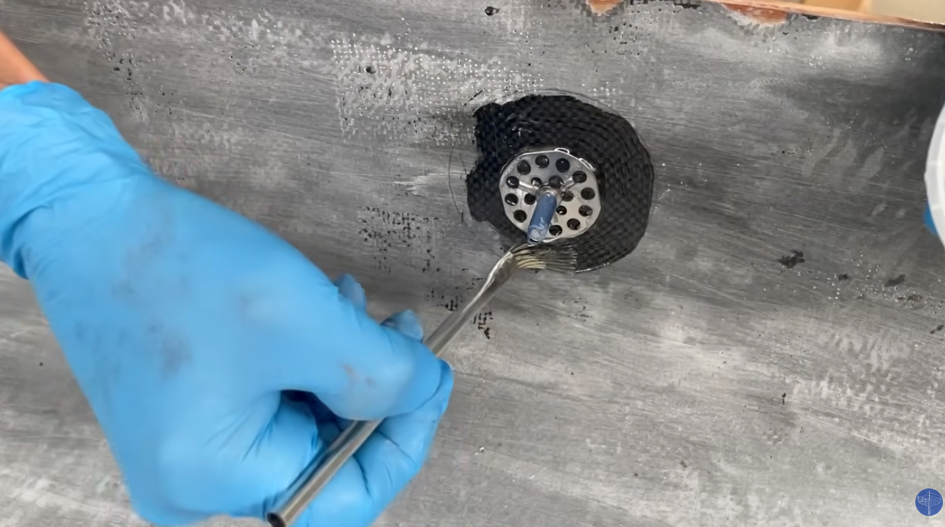 Footbrace Mounting Kit install using West System Peel-ply and carbon fiber materials.
