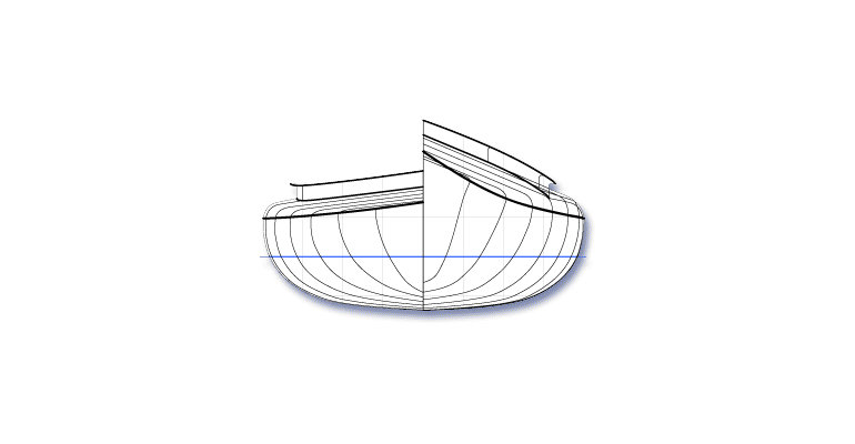 Section view of the Great Auk 14 kayak designed by Nick Schade.