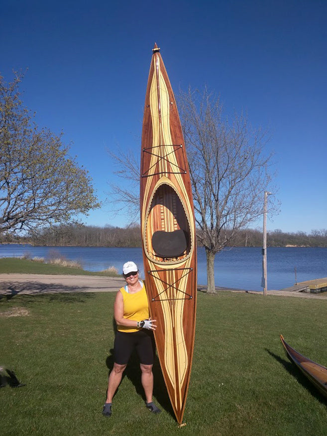 Gorgeous deck patterning on a Great Auk 14 sea kayak built by David H.