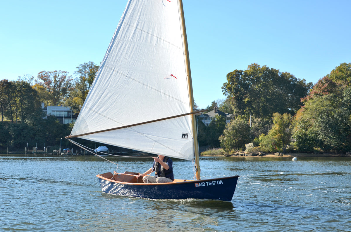 John Harris sailing the Jimmy Skiff II. 