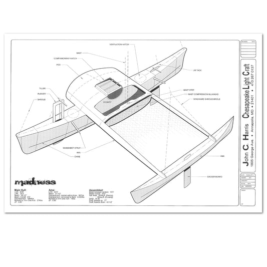 Madness 31-foot Pacific Proa Study Plans - 11x17 Prints (25pp)