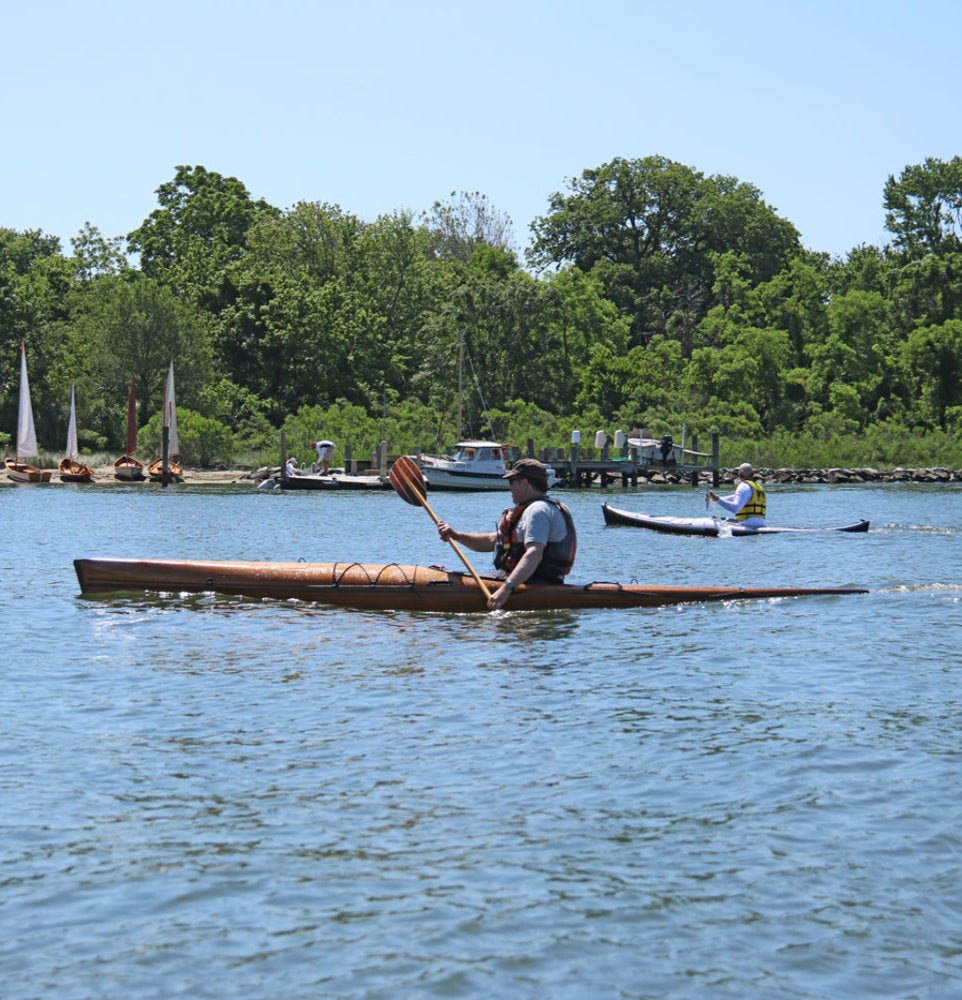 Designer Nick Schade paddling a Runner kayak at a recent Big Little Boat Festival.