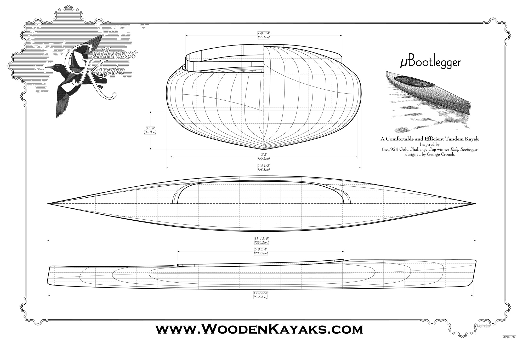 microBootlegger tandem kayak plans drawing