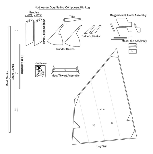 Northeaster Dory Sailing Component Kit - Lug w/ Reef
