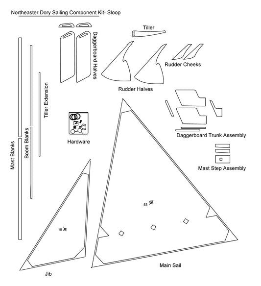 Northeaster Dory Sailing Component Kit - Sloop w/ Reef