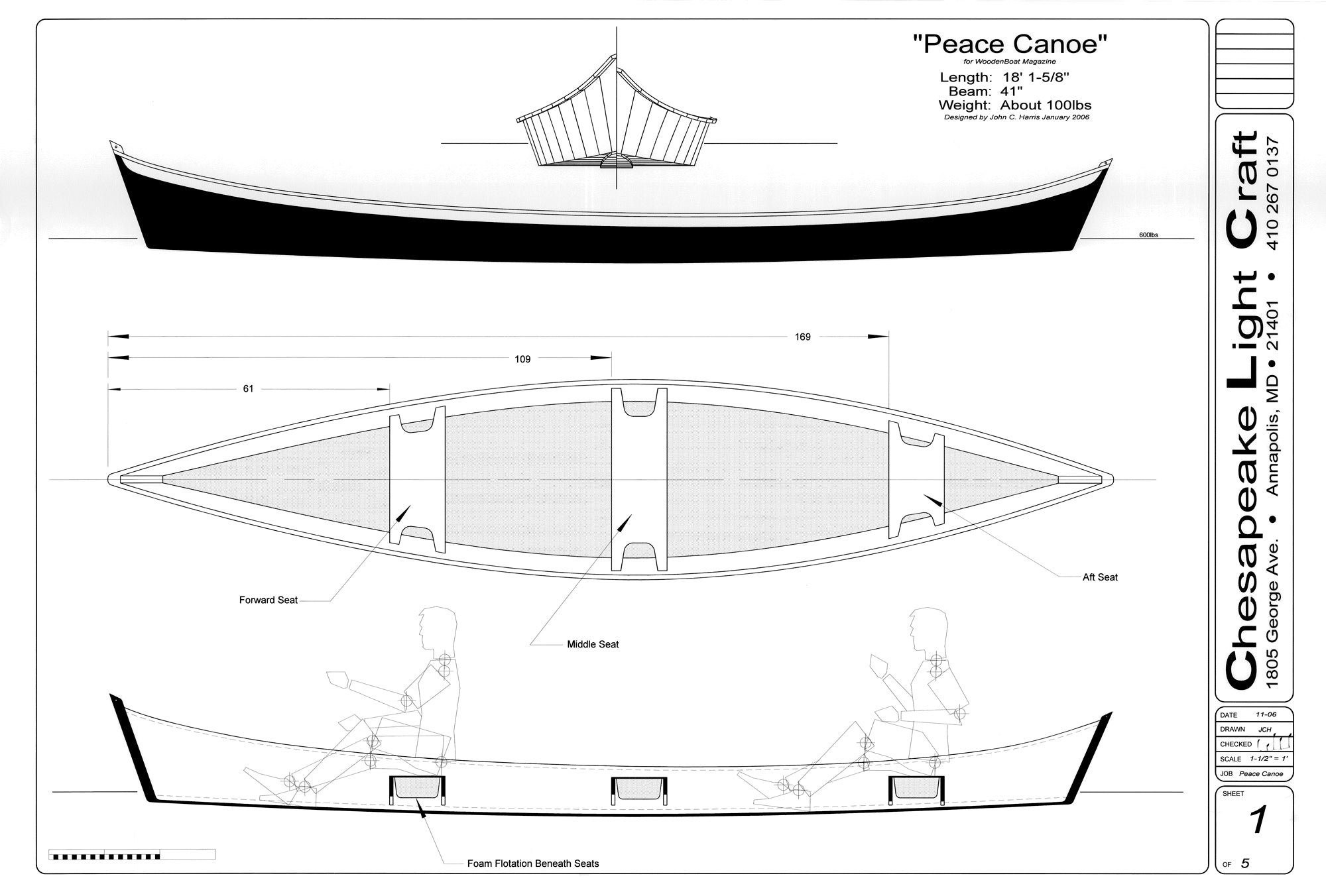 Peace Canoe plans drawing