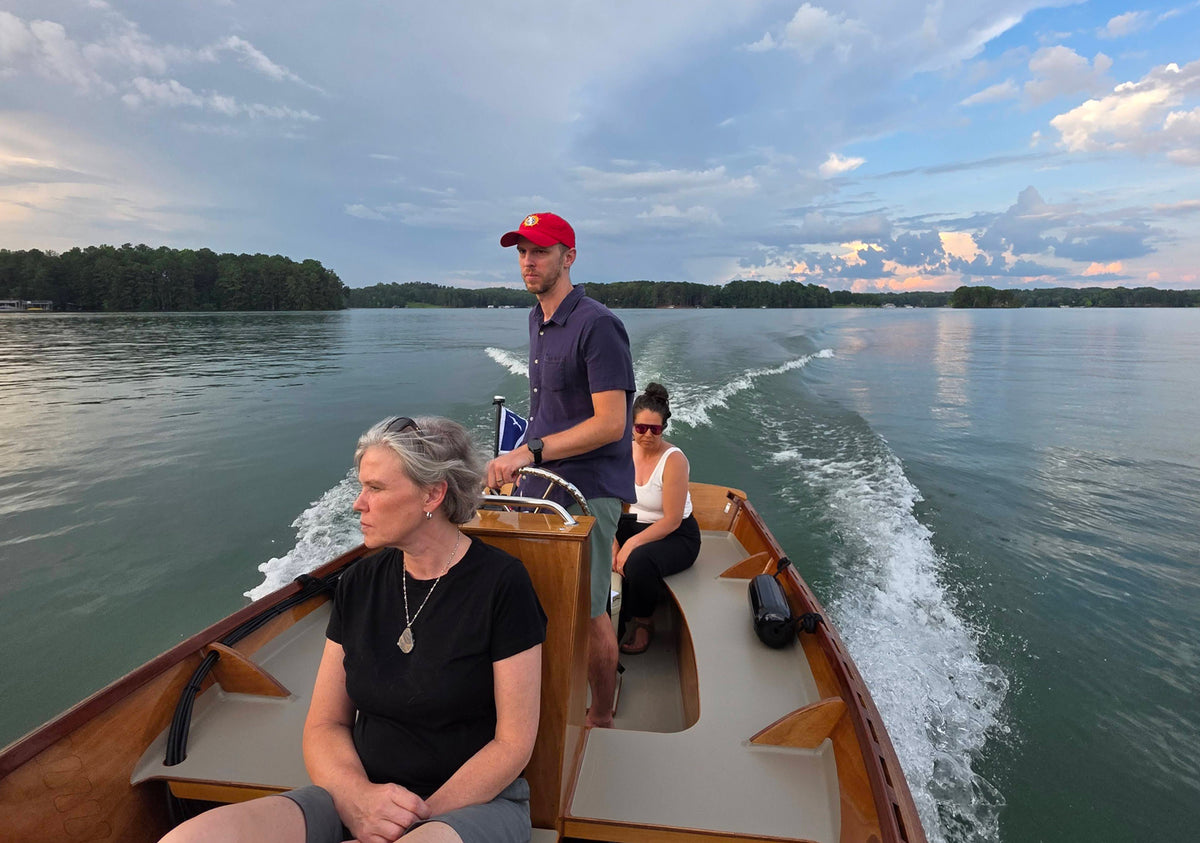 Peeler Skiff with the family on board, built by Gray T.