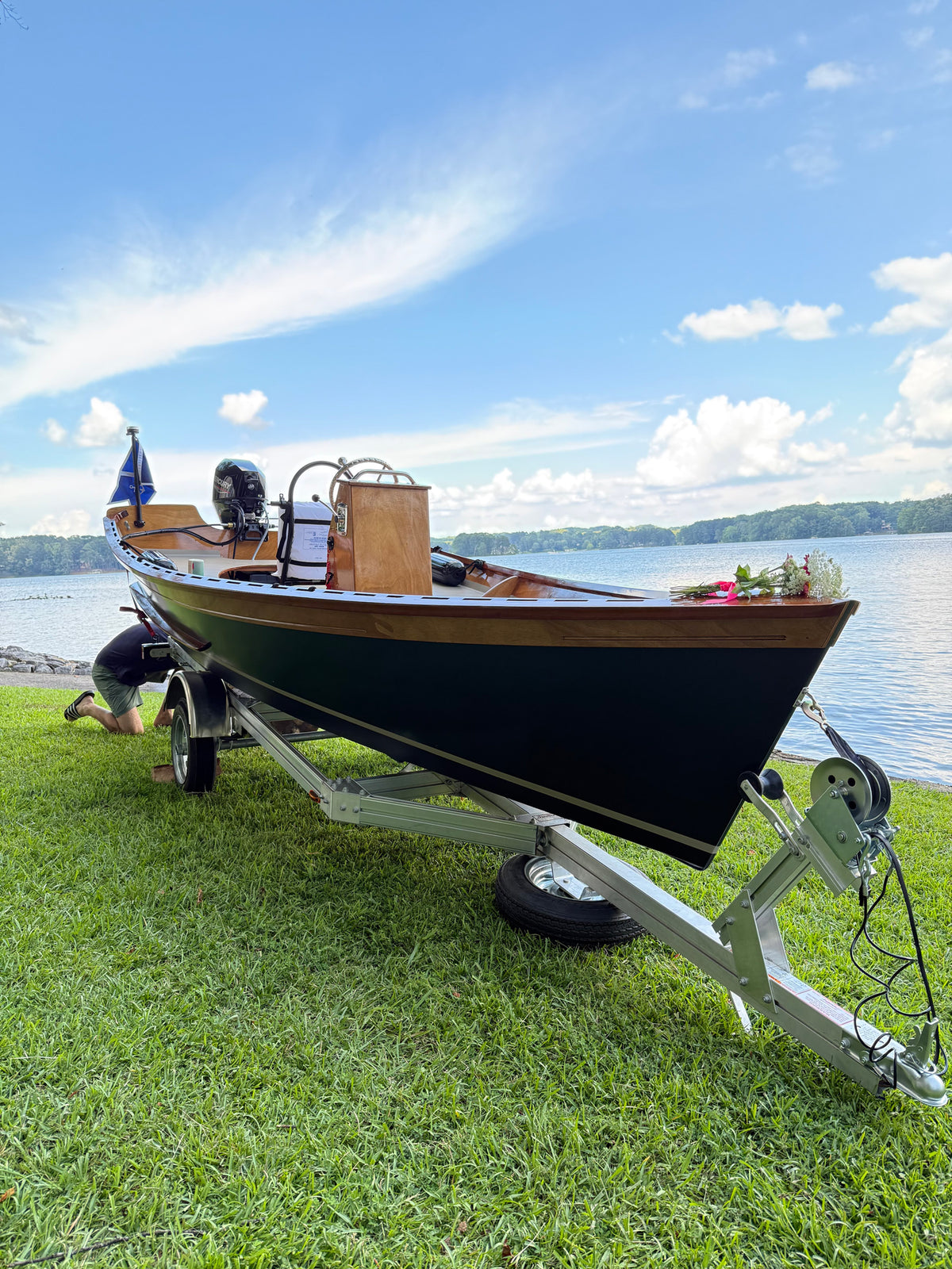 Peeler Skiff on launch day, built by Gray T.
