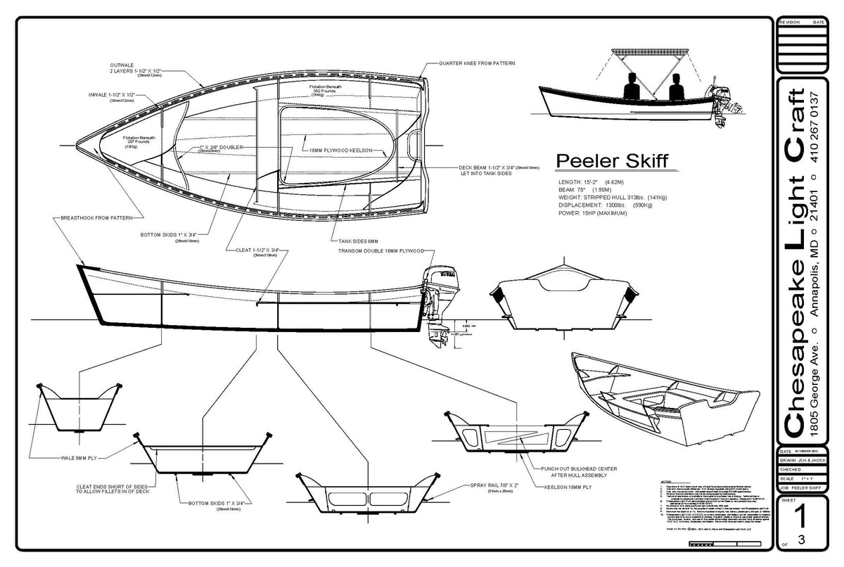 Peeler Skiff plans drawing