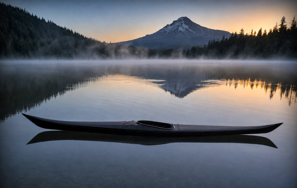 Petrel Strip-Planked Kayak built by Bill H, seen here pre-dawn at Trillium Lake, Mt. Hood, OR