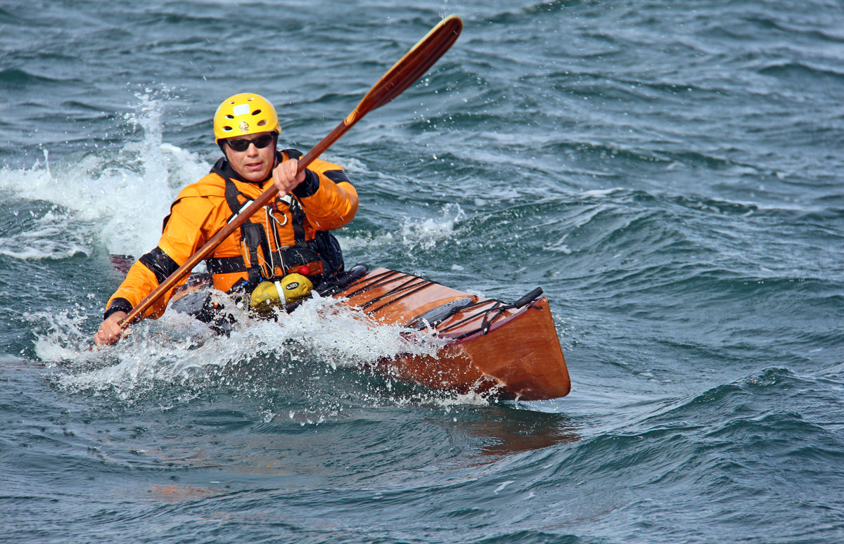 Petrel Play SG paddling in a tidal race during Autumn Gales in 2013.