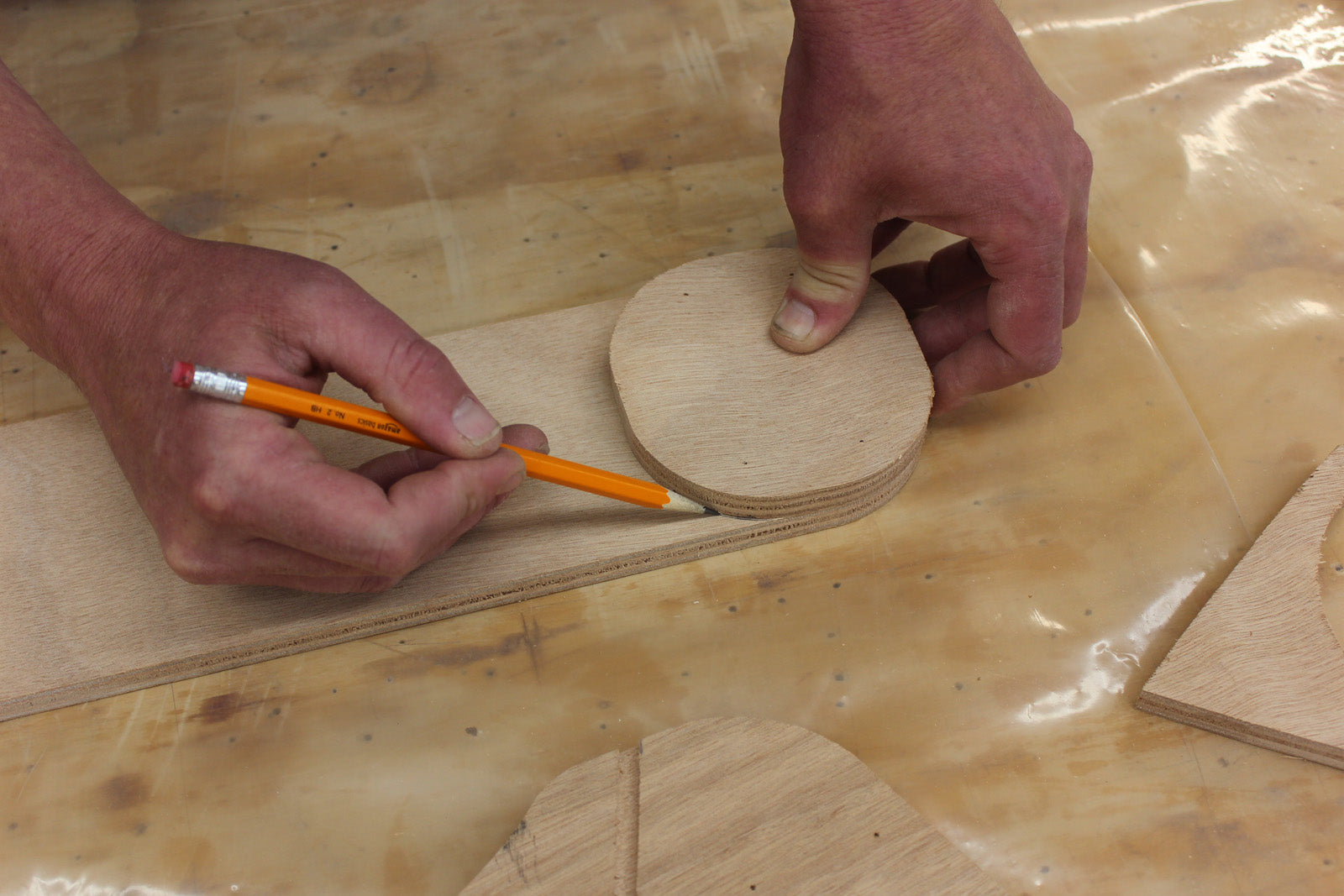 Marking the wood parts in the Rug Runner Kit for a roundover.