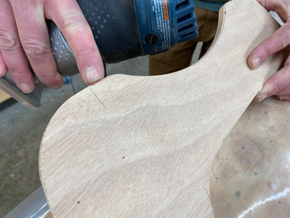 Marking the wood parts in the Rug Runner kit for a roundover.