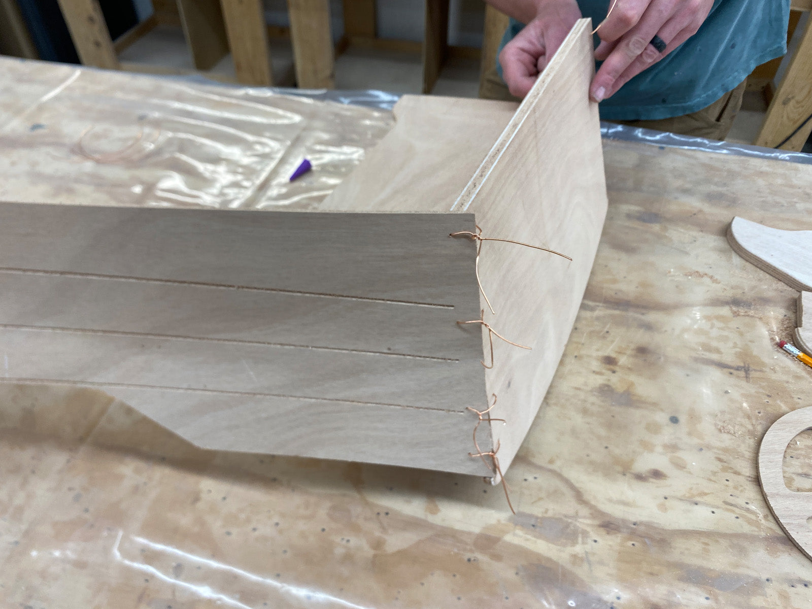 Stitching the stern of the Rug Runner kit. 