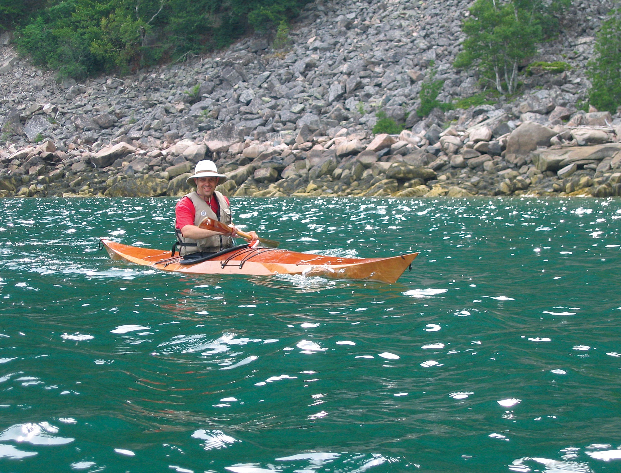 Shearwater 17 kayak being paddled by the designer, Eric Schade. 