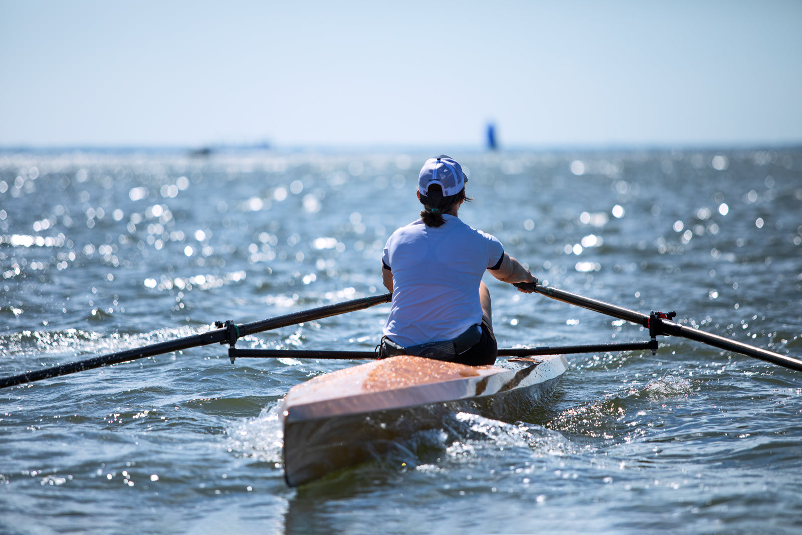 Bow view of the Surge Coastal Rower on the Severn River, Maryland