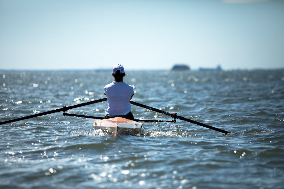Bow view of the Surge Coastal Rower on the Severn River, Maryland