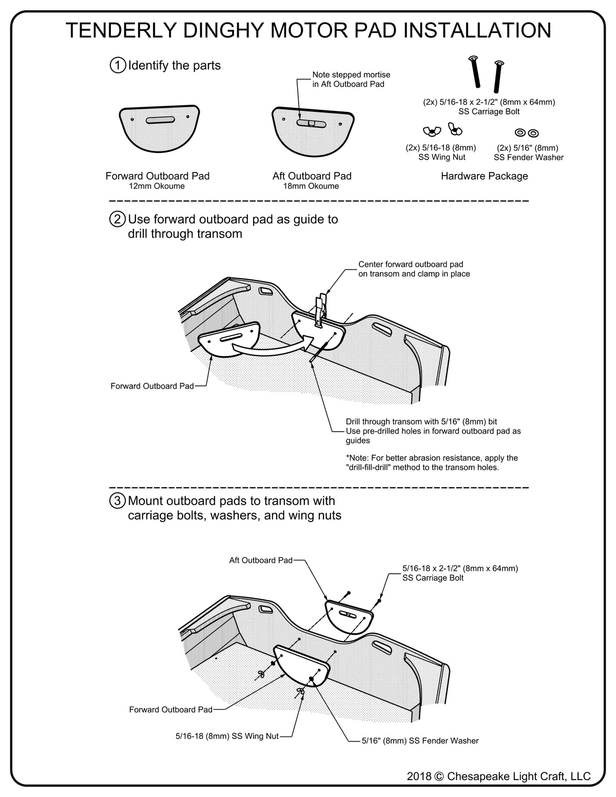 Instructions for installing the motor-pad on the Tenderly dinghy.