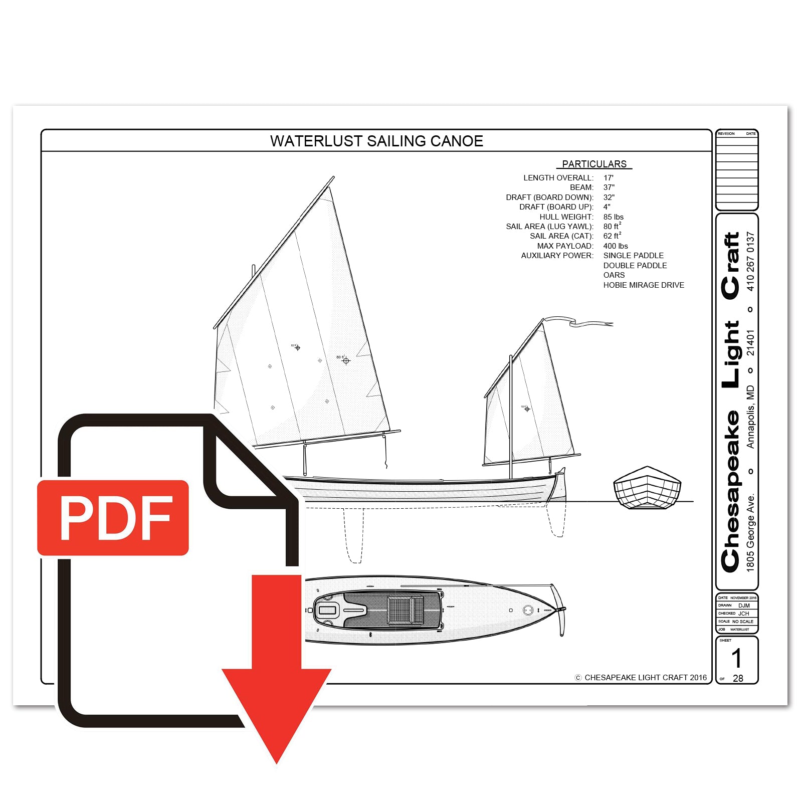 Waterlust Sailing Canoe Building Guide Only - Emailed PDF