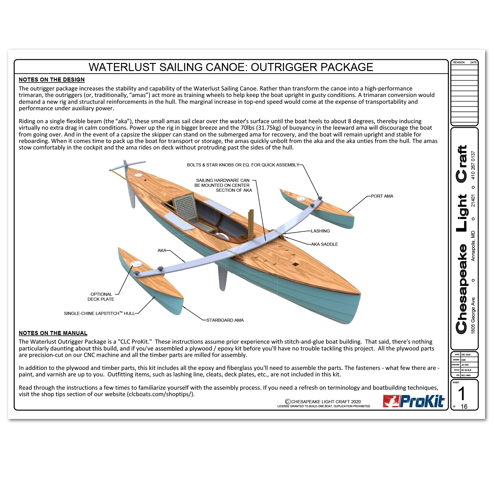 Waterlust Sailing Canoe Outrigger Package Builders Guide