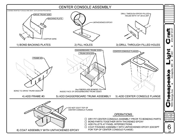 Instructions on assembling the Center Console of the Waterlust Sailing Canoe.