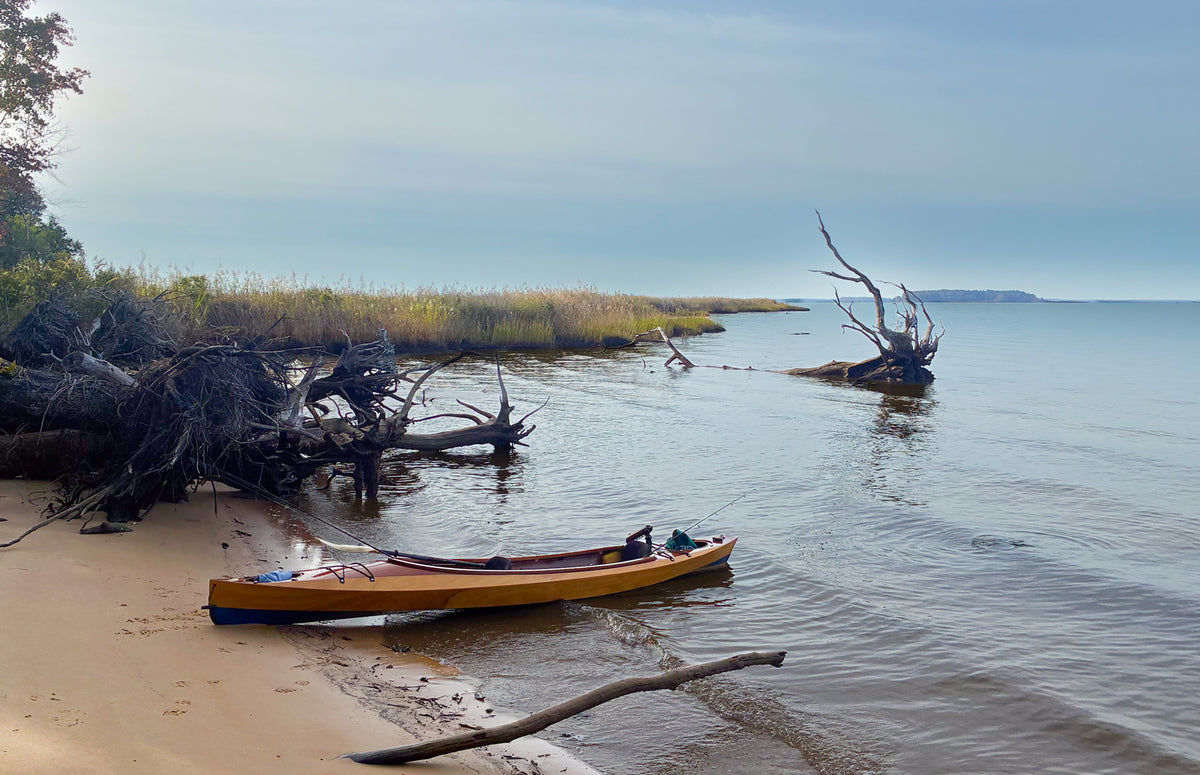Wood Duck Double built by Bob A, seen here beached at Hood Point on Prospect Bay, MD