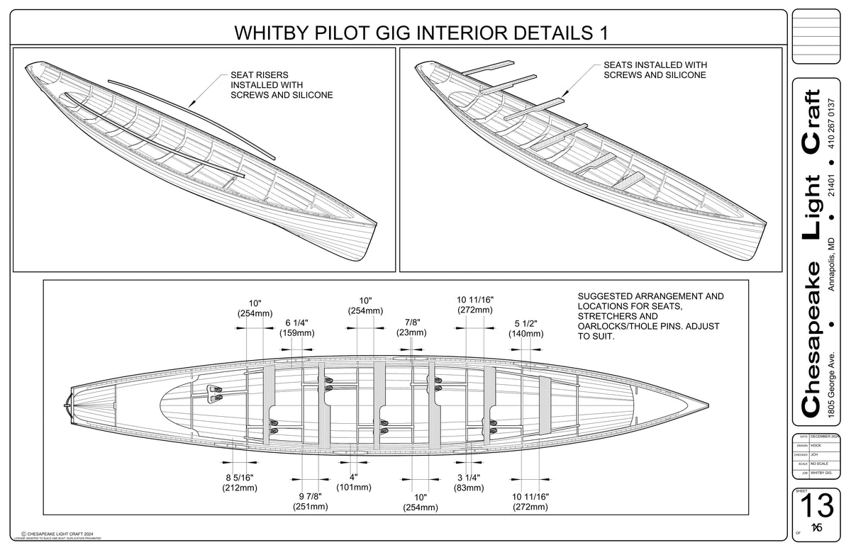 Whitby Pilot Gig interior detail drawing