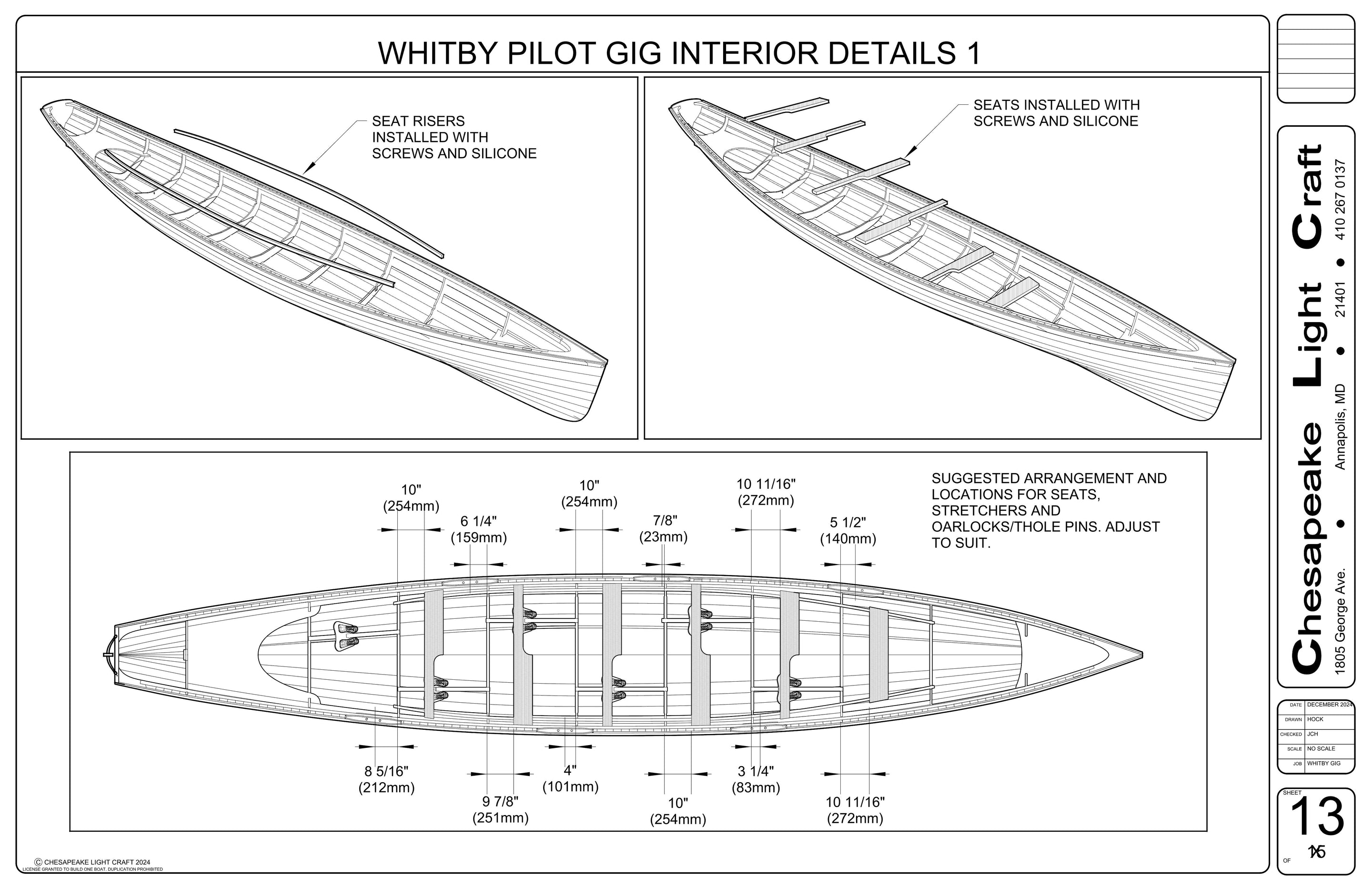 Whitby Pilot Gig interior detail drawing