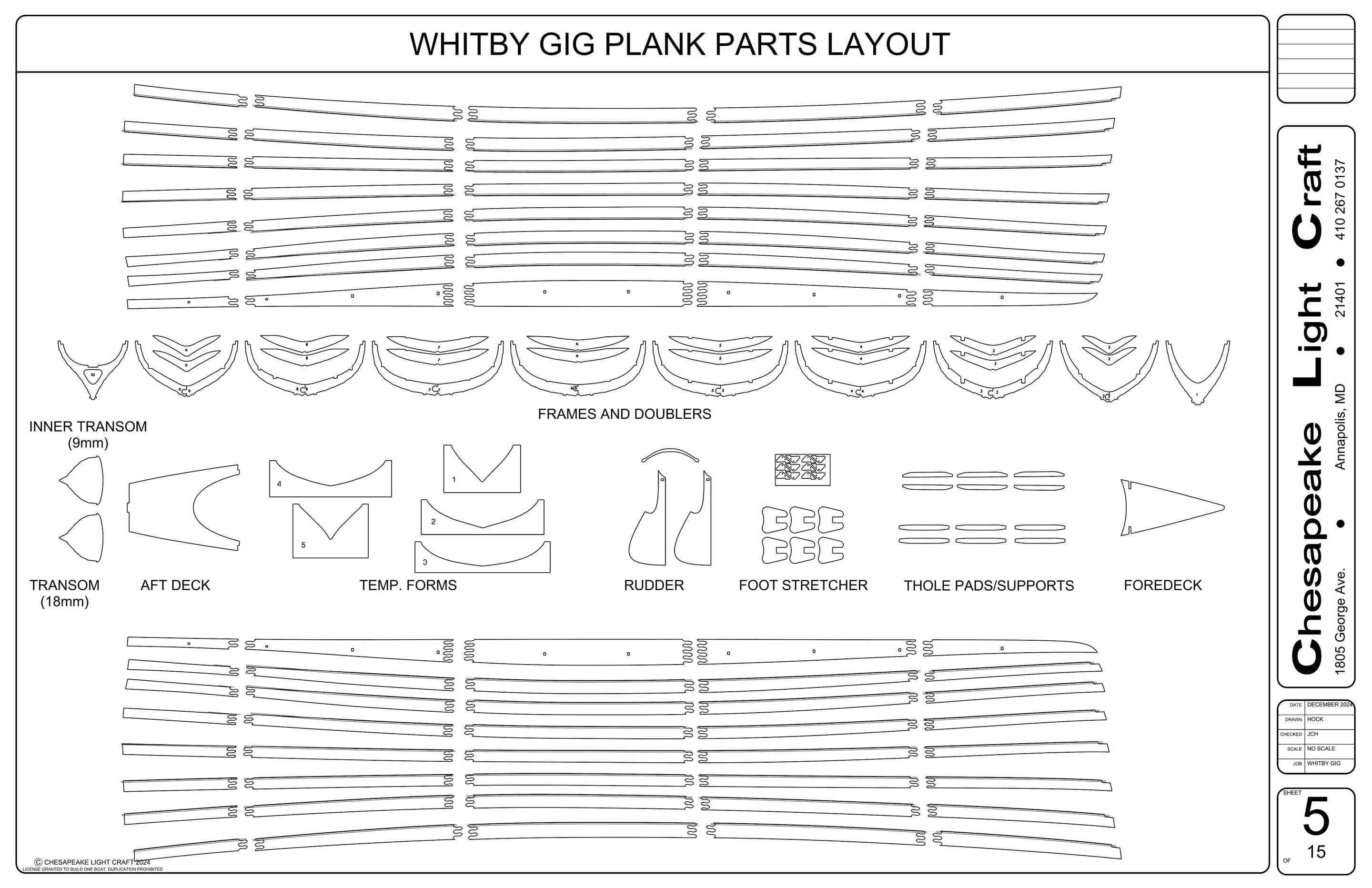 Whitby Gig parts layout drawing
