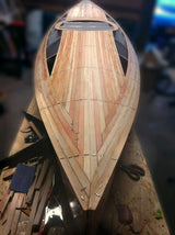 Deck stripping under way for a Wood Duck 12 Hybrid kayak